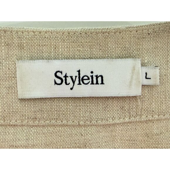 Stylein Linen Cardigan Oversized Layers Beige Button-Up V-Neck Lightweight  Jack - Picture 5 of 7